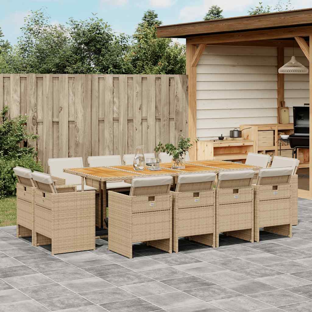 Set da Pranzo da Giardino 13 pz con Cuscini Beige in Polyrattan | homemem39