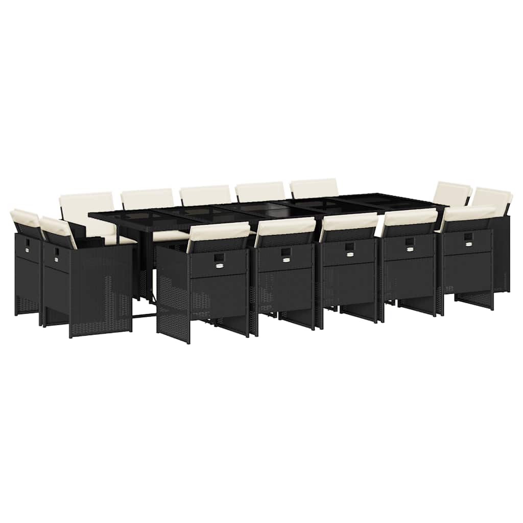 Set da Pranzo da Giardino 15 pz con Cuscini Nero in Polyrattan | homemem39