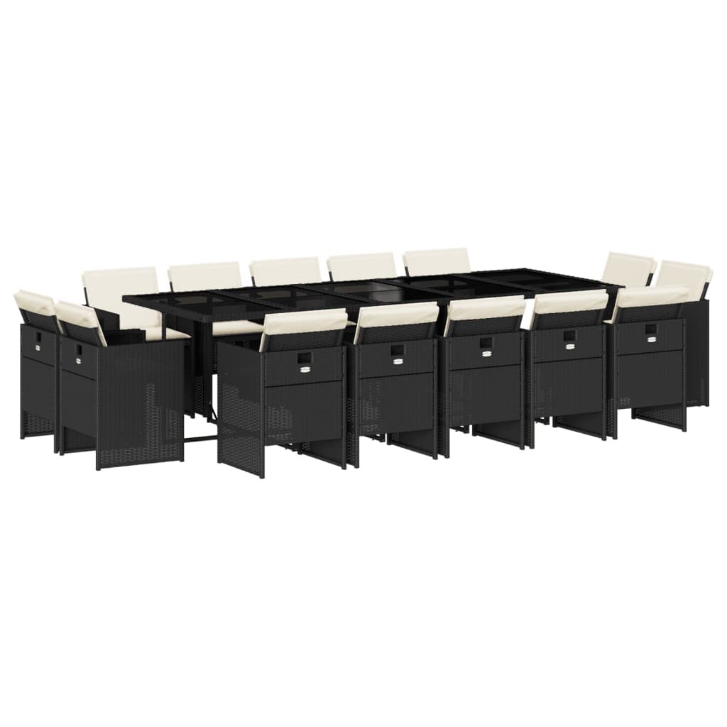 Set da Pranzo da Giardino 15 pz con Cuscini Nero in Polyrattan - homemem39