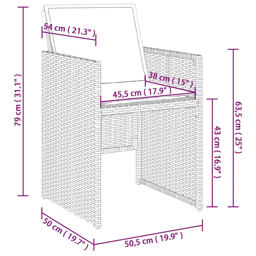 Set da Pranzo da Giardino 15 pz con Cuscini Nero in Polyrattan | homemem39
