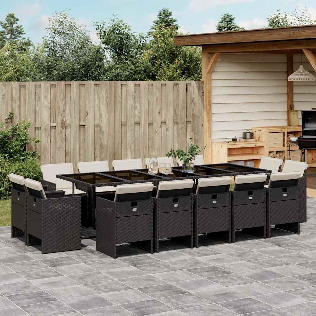 Set da Pranzo da Giardino 15 pz con Cuscini Nero in Polyrattan | homemem39