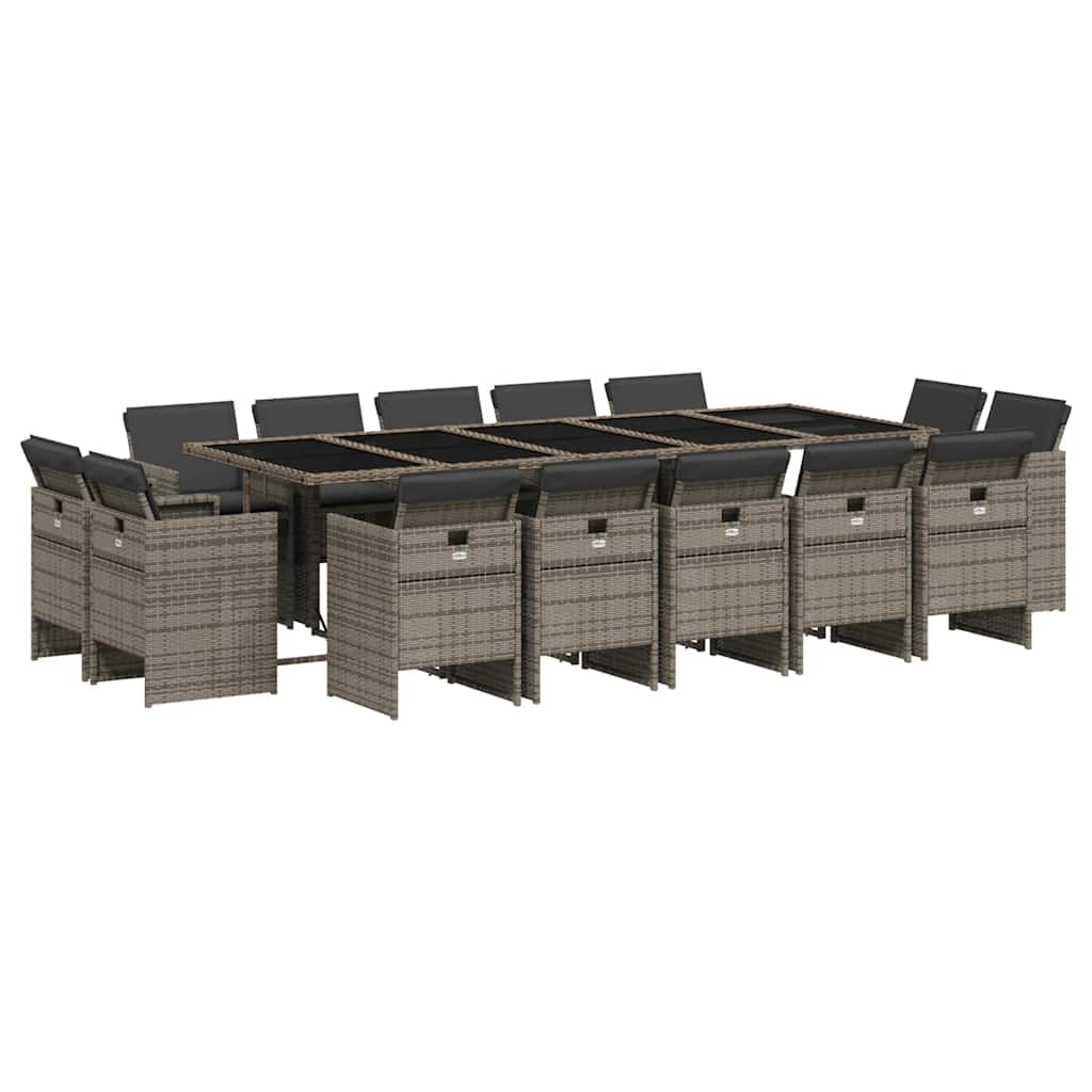 Set da Pranzo da Giardino 15 pz con Cuscini Grigio Polyrattan | homemem39
