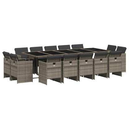 Set da Pranzo da Giardino 15 pz con Cuscini Grigio Polyrattan | homemem39
