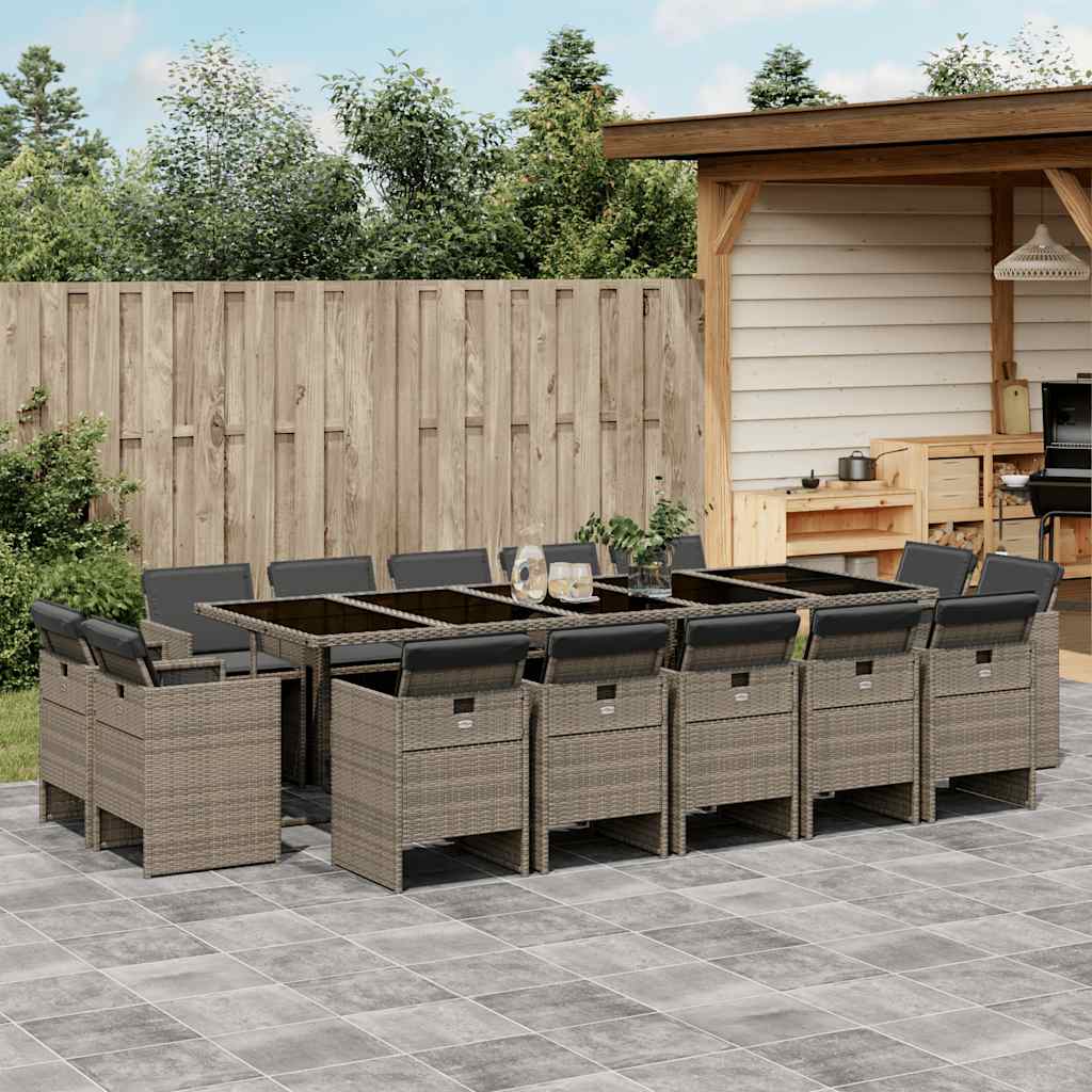 Set da Pranzo da Giardino 15 pz con Cuscini Grigio Polyrattan | homemem39