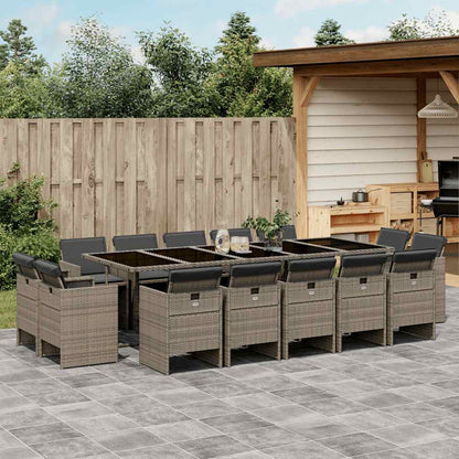 Set da Pranzo da Giardino 15 pz con Cuscini Grigio Polyrattan | homemem39