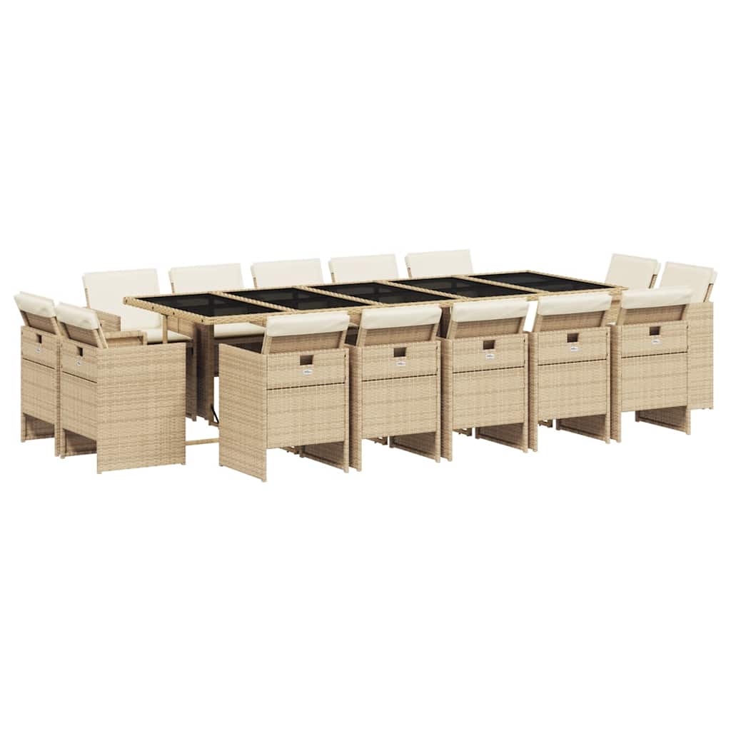 Set da Pranzo da Giardino 15 pz con Cuscini Beige in Polyrattan | homemem39
