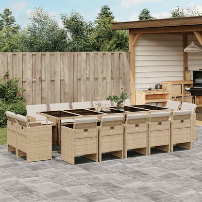 Set da Pranzo da Giardino 15 pz con Cuscini Beige in Polyrattan | homemem39