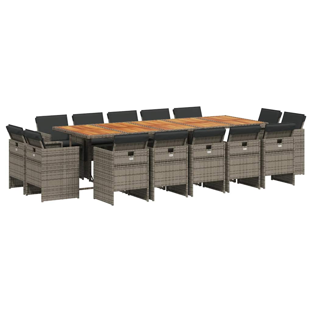 Set da Pranzo da Giardino 15 pz con Cuscini Grigio Polyrattan | homemem39