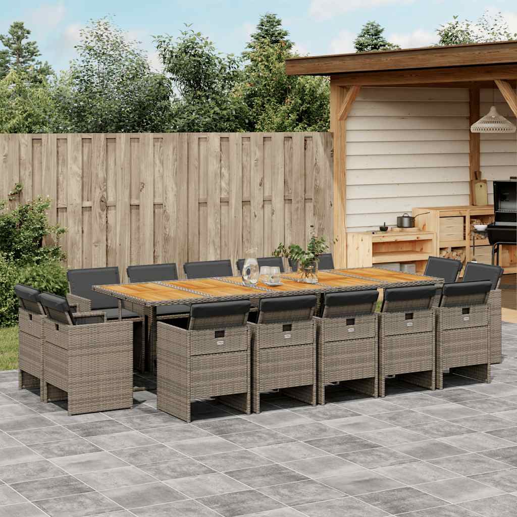 Set da Pranzo da Giardino 15 pz con Cuscini Grigio Polyrattan | homemem39