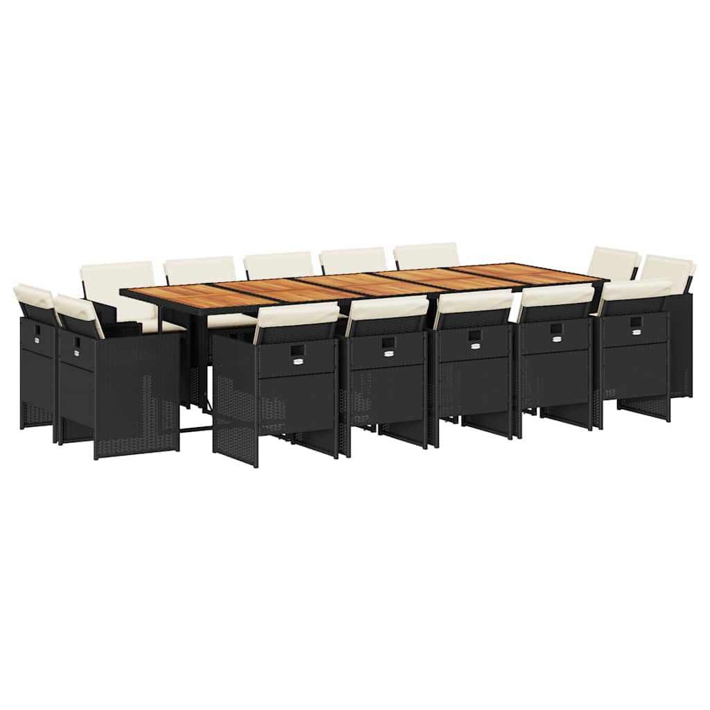 Set da Pranzo da Giardino 15 pz con Cuscini Nero in Polyrattan | homemem39