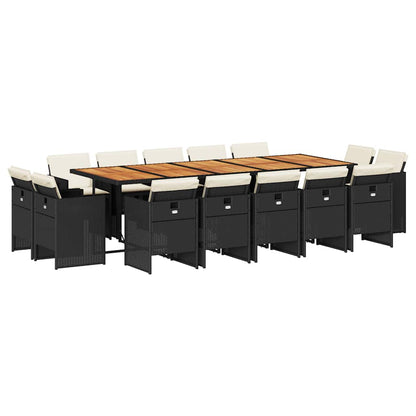 Set da Pranzo da Giardino 15 pz con Cuscini Nero in Polyrattan | homemem39