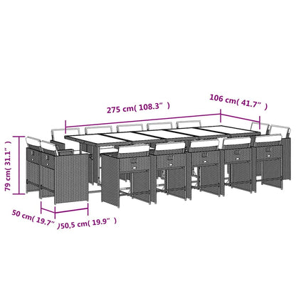 Set da Pranzo da Giardino 15 pz con Cuscini Nero in Polyrattan | homemem39