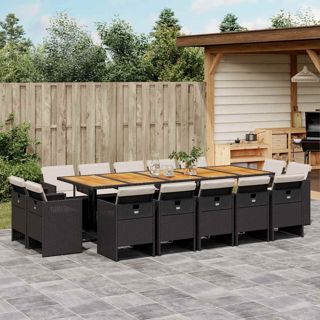 Set da Pranzo da Giardino 15 pz con Cuscini Nero in Polyrattan | homemem39