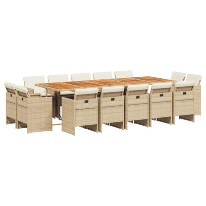 Set da Pranzo da Giardino 15 pz con Cuscini Beige in Polyrattan | homemem39