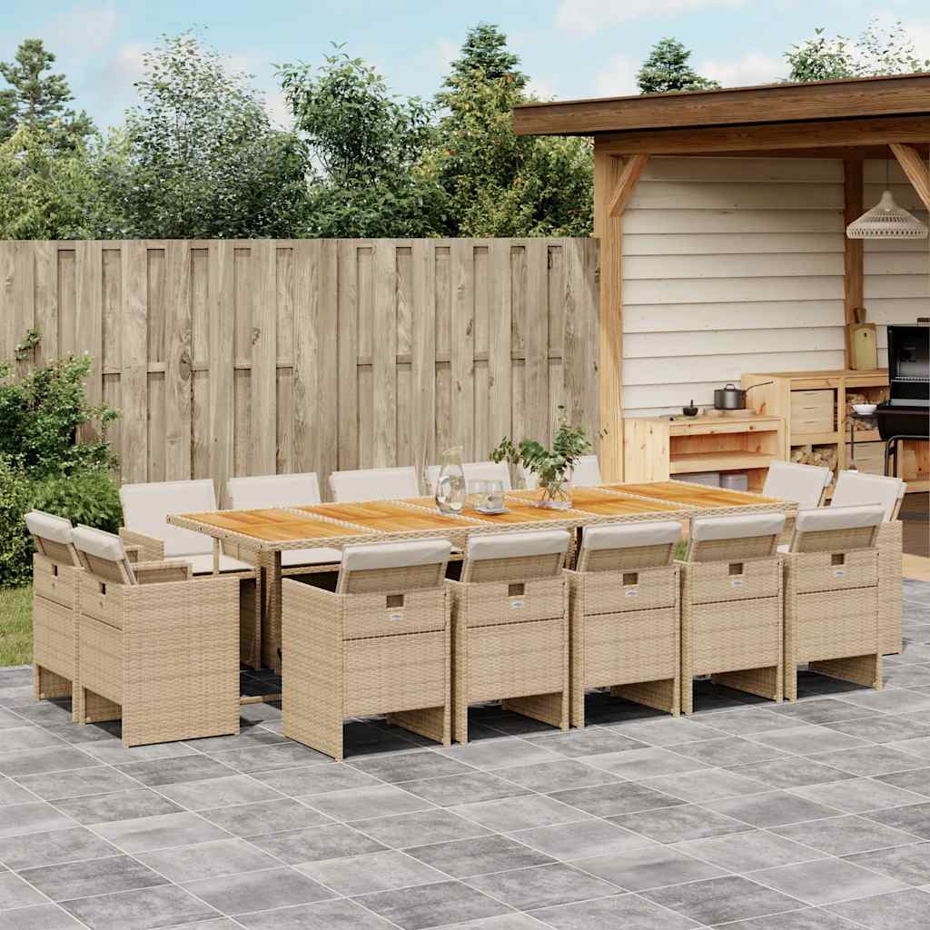 Set da Pranzo da Giardino 15 pz con Cuscini Beige in Polyrattan | homemem39