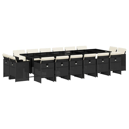 Set da Pranzo da Giardino 17 pz con Cuscini Nero in Polyrattan | homemem39