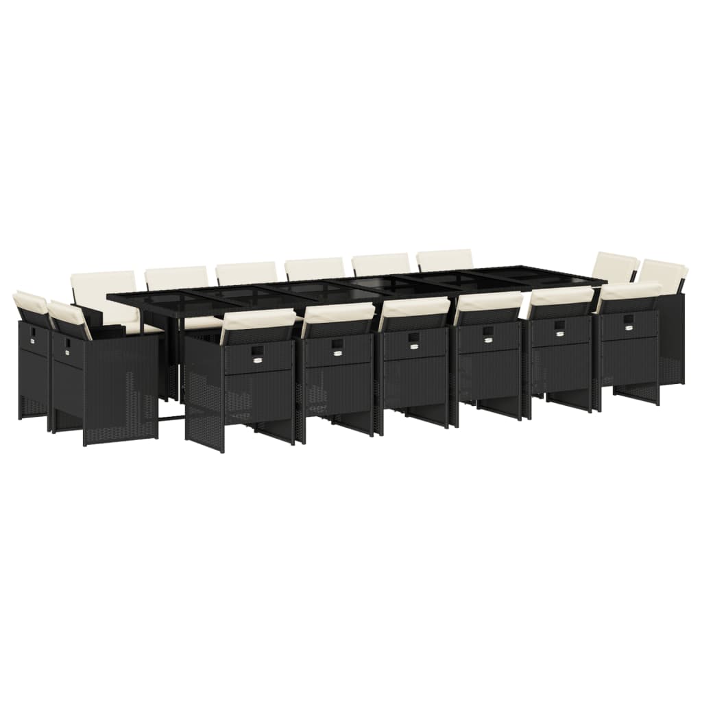 Set da Pranzo da Giardino 17 pz con Cuscini Nero in Polyrattan - homemem39