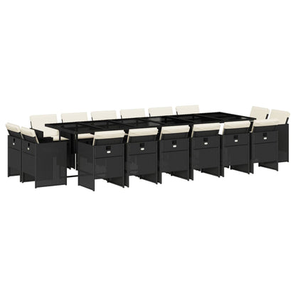 Set da Pranzo da Giardino 17 pz con Cuscini Nero in Polyrattan - homemem39