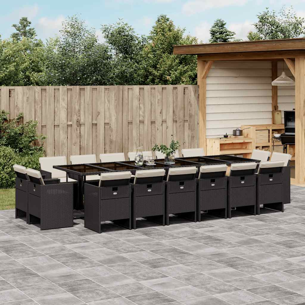 Set da Pranzo da Giardino 17 pz con Cuscini Nero in Polyrattan | homemem39