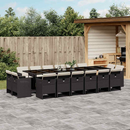 Set da Pranzo da Giardino 17 pz con Cuscini Nero in Polyrattan | homemem39