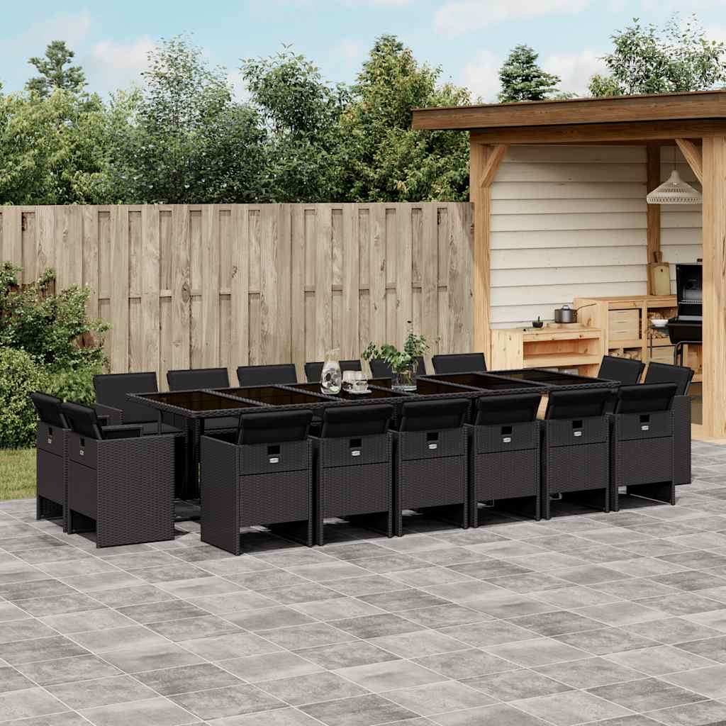 Set da Pranzo da Giardino 17 pz con Cuscini Nero in Polyrattan | homemem39