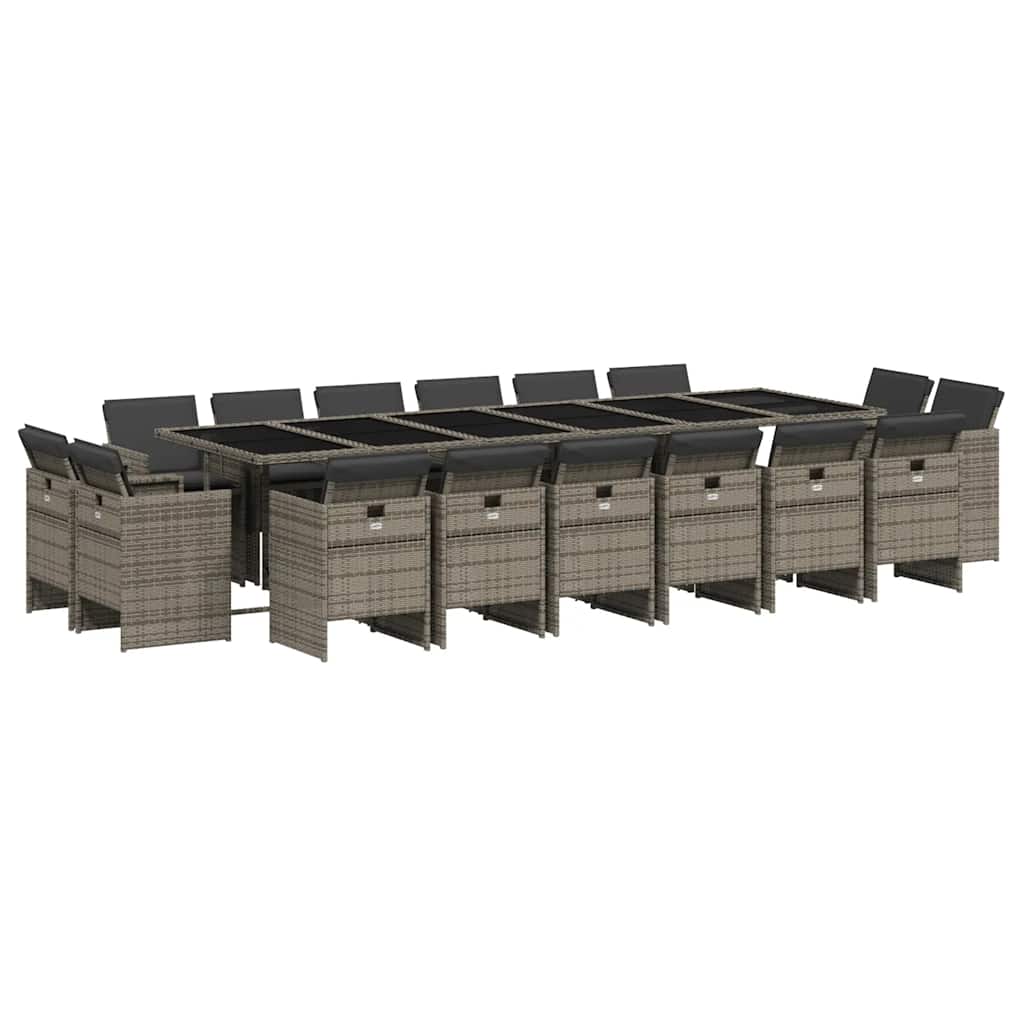 Set da Pranzo da Giardino 17pz con Cuscini Grigio in Polyrattan | homemem39