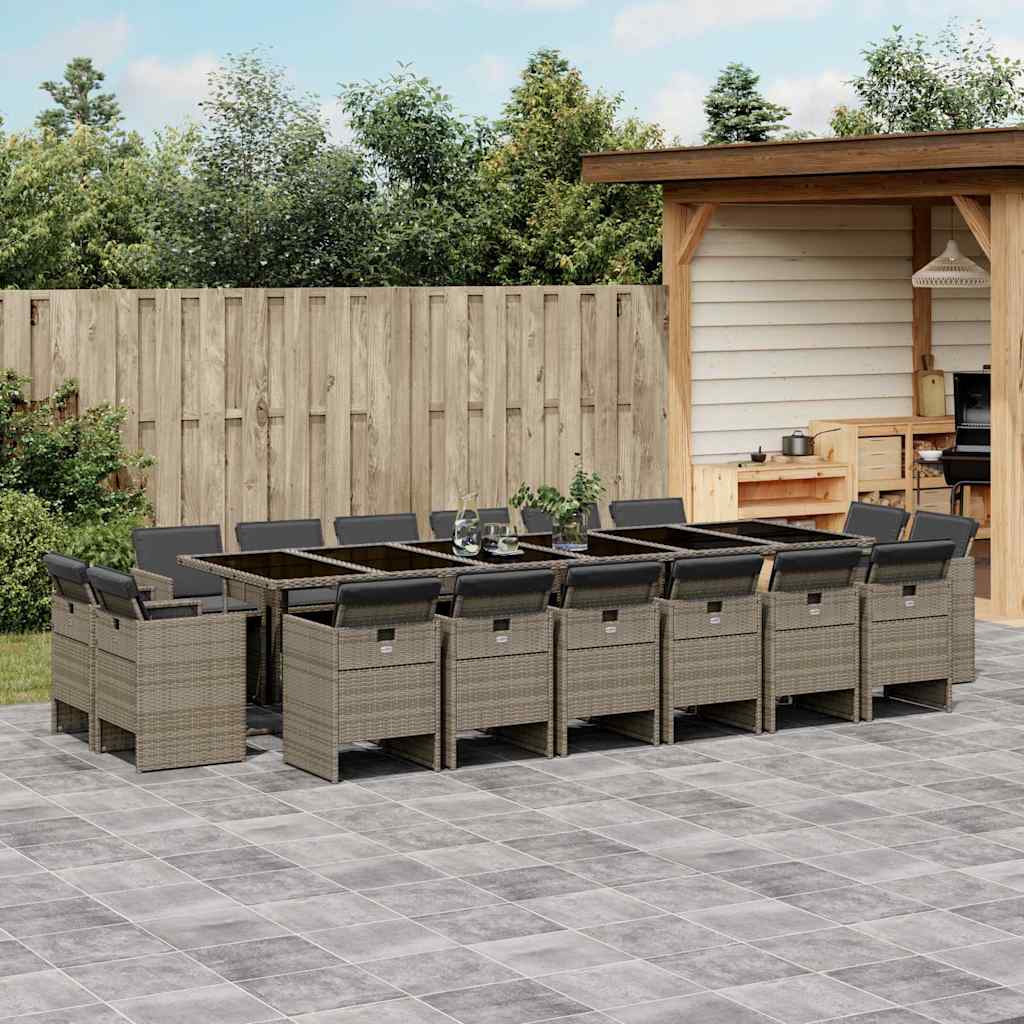 Set da Pranzo da Giardino 17pz con Cuscini Grigio in Polyrattan | homemem39