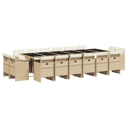 Set da Pranzo da Giardino 17 pz con Cuscini Beige in Polyrattan | homemem39
