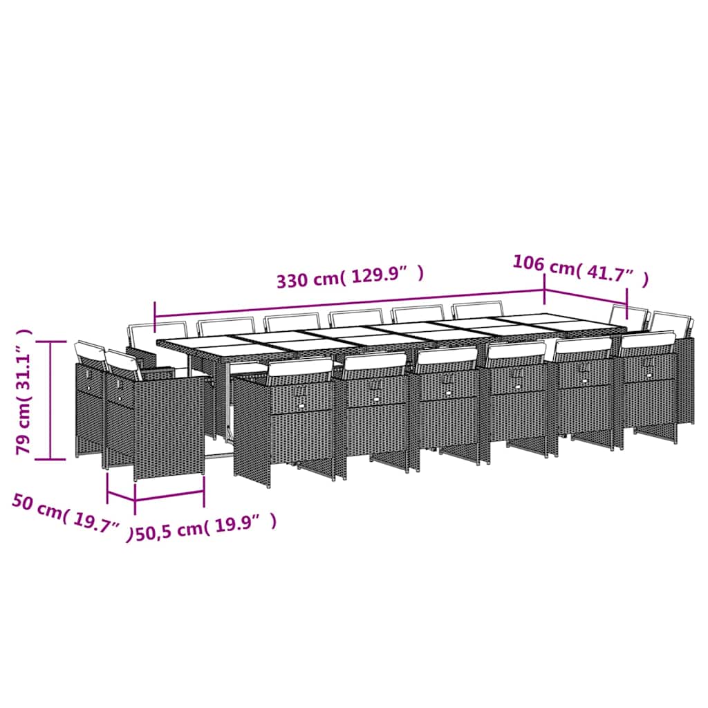 Set da Pranzo da Giardino 17 pz con Cuscini Beige in Polyrattan | homemem39