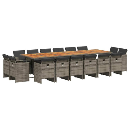 Set da Pranzo da Giardino 17pz con Cuscini Grigio in Polyrattan | homemem39