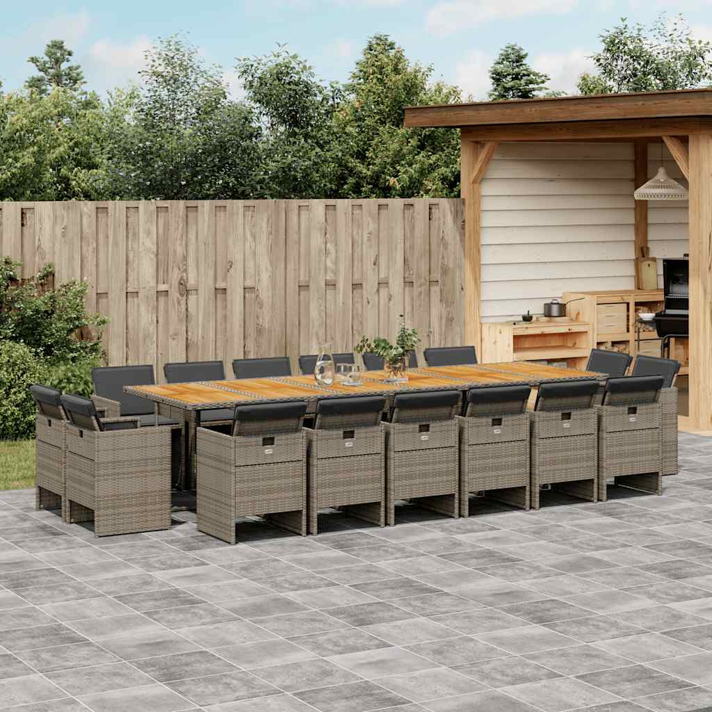 Set da Pranzo da Giardino 17pz con Cuscini Grigio in Polyrattan | homemem39