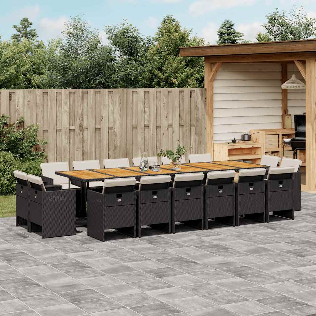 Set da Pranzo da Giardino 17 pz con Cuscini Nero in Polyrattan | homemem39