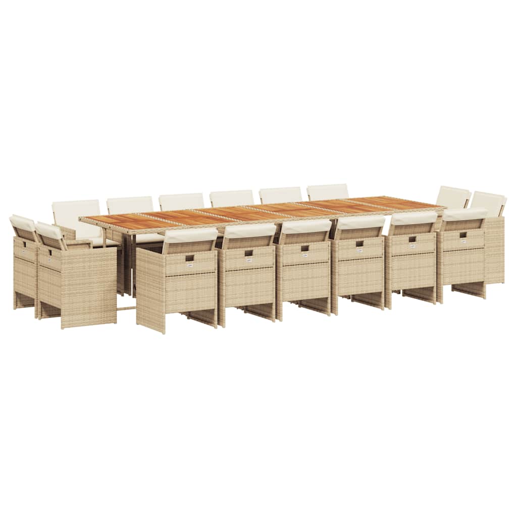 Set da Pranzo da Giardino 17 pz con Cuscini Beige in Polyrattan | homemem39