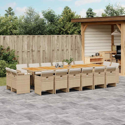 Set da Pranzo da Giardino 17 pz con Cuscini Beige in Polyrattan | homemem39