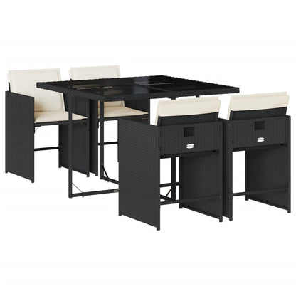 Set da Pranzo da Giardino 5 pz Nero con Cuscini in Polyrattan | homemem39