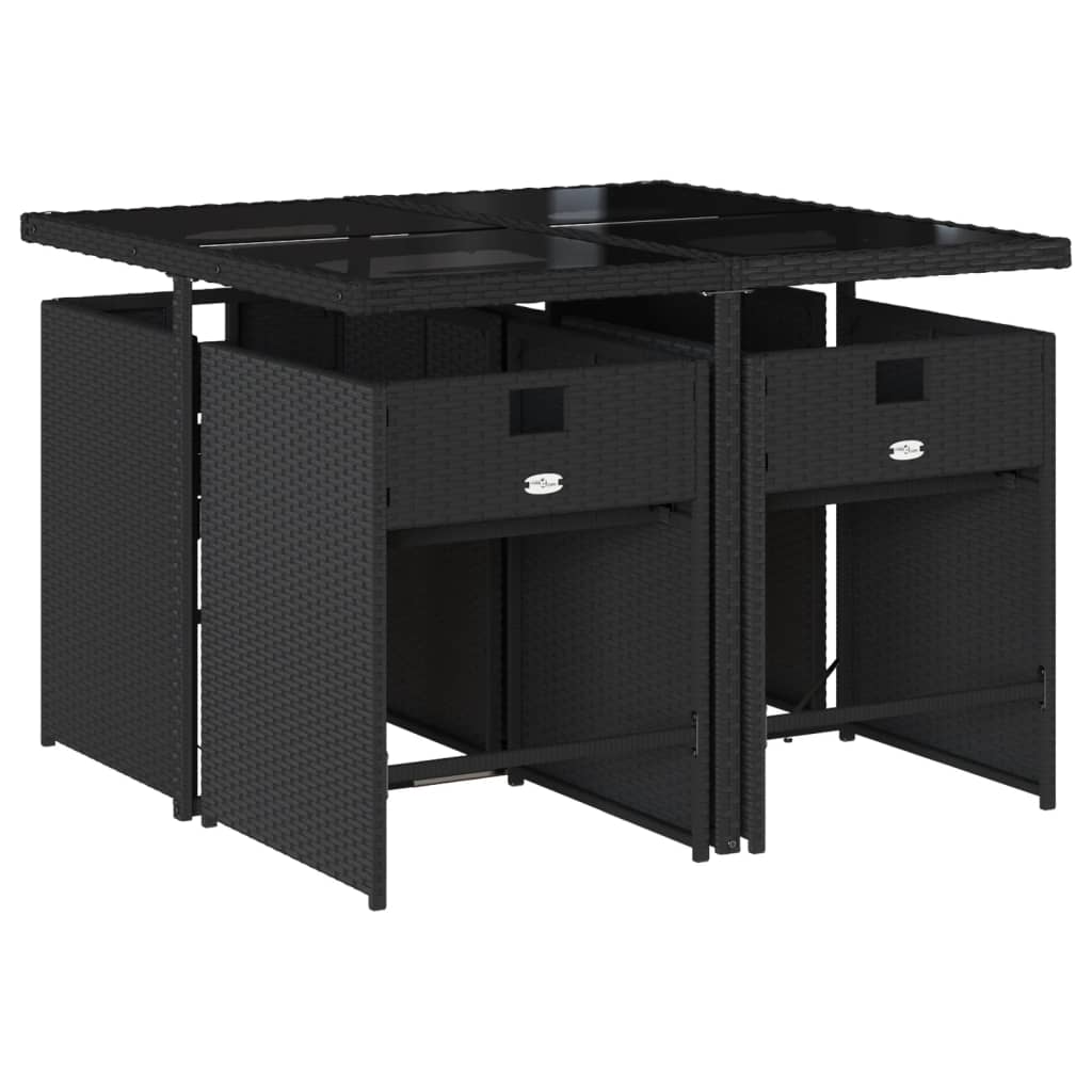 Set da Pranzo da Giardino 5 pz Nero con Cuscini in Polyrattan | homemem39