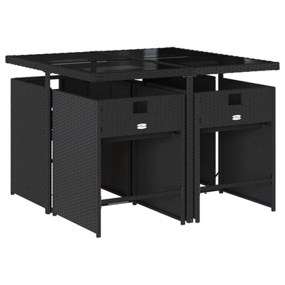 Set da Pranzo da Giardino 5 pz Nero con Cuscini in Polyrattan - homemem39