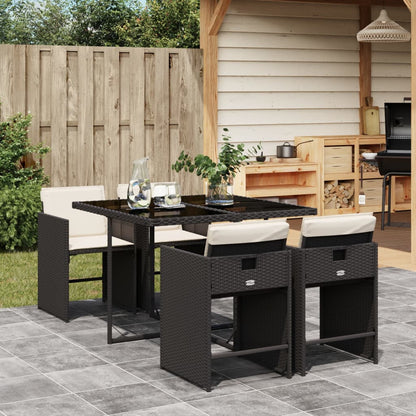 Set da Pranzo da Giardino 5 pz Nero con Cuscini in Polyrattan - homemem39