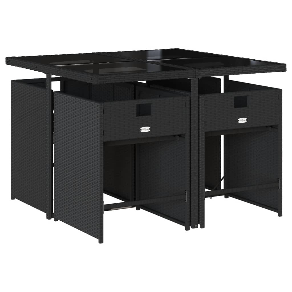 Set da Pranzo da Giardino 5 pz Nero con Cuscini in Polyrattan - homemem39