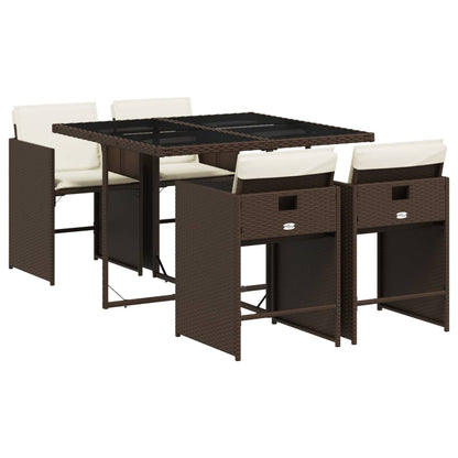 Set da Pranzo da Giardino 5pz con Cuscini in Polyrattan Marrone | homemem39