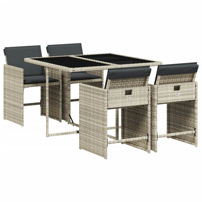 Set Pranzo da Giardino 5pz con Cuscini Grigio Chiaro Polyrattan - homemem39