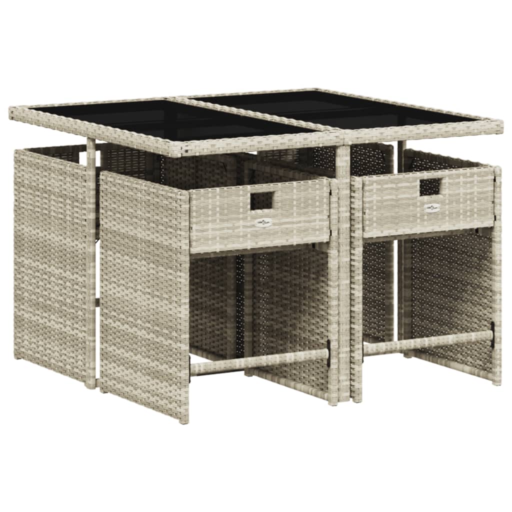 Set Pranzo da Giardino 5pz con Cuscini Grigio Chiaro Polyrattan | homemem39
