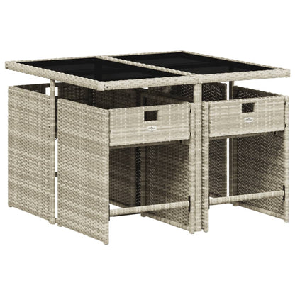 Set Pranzo da Giardino 5pz con Cuscini Grigio Chiaro Polyrattan | homemem39