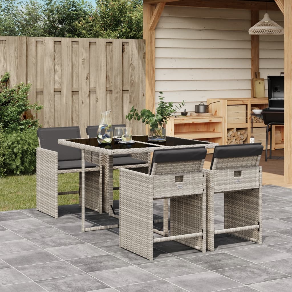 Set Pranzo da Giardino 5pz con Cuscini Grigio Chiaro Polyrattan | homemem39