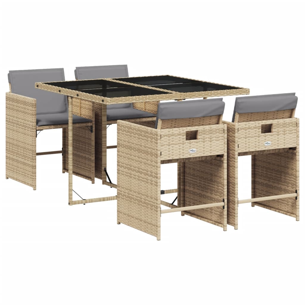 Set Pranzo da Giardino 5 pz con Cuscini Beige Misto Polyrattan - homemem39