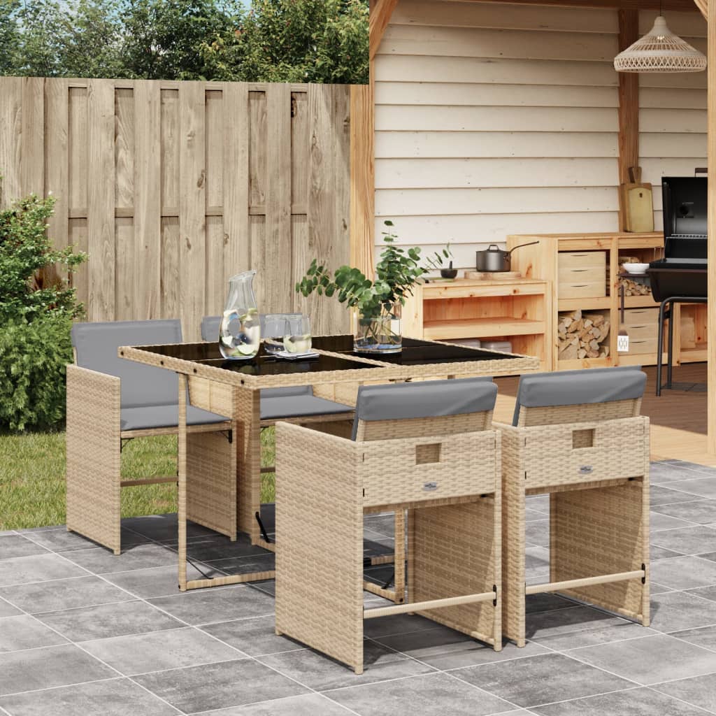 Set Pranzo da Giardino 5 pz con Cuscini Beige Misto Polyrattan | homemem39