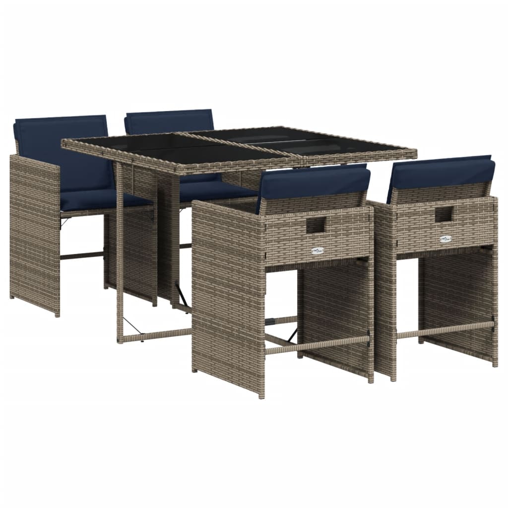 Set da pranzo da giardino da 5 pz con Cuscini in Polyrattan Grigio | homemem39