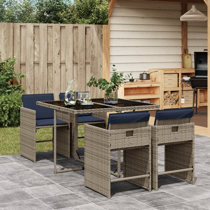 Set da pranzo da giardino da 5 pz con Cuscini in Polyrattan Grigio | homemem39
