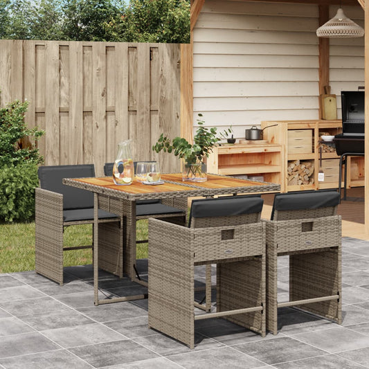 Set da Pranzo da Giardino 5 pz con Cuscini in Polyrattan Grigio - homemem39