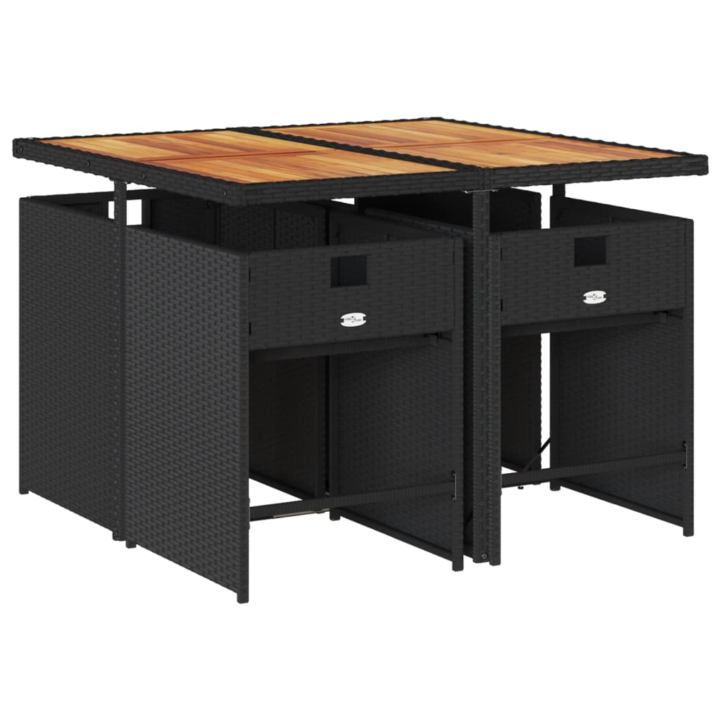 Set da Pranzo da Giardino 5 pz Nero con Cuscini in Polyrattan - homemem39